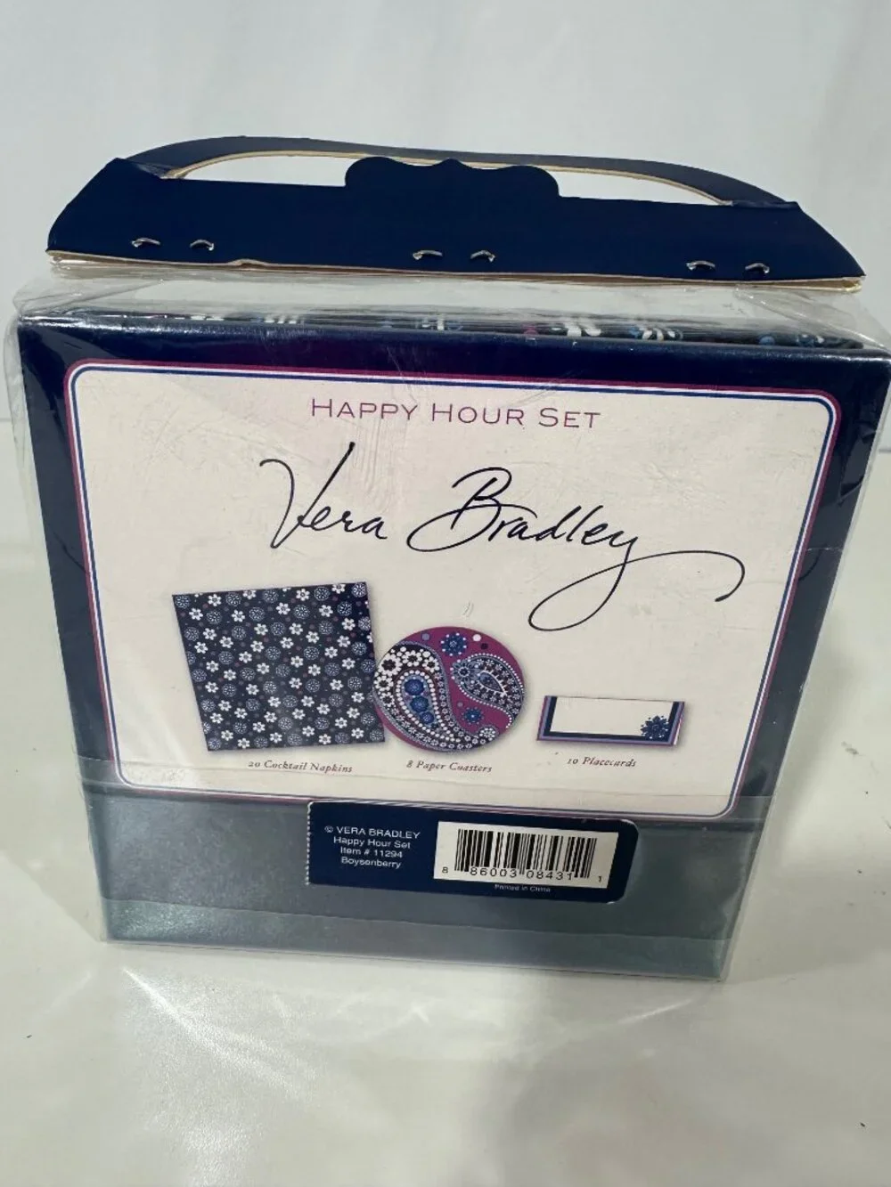 NWT Vera Bradley Boysenberry Happy Hour Set NIP Cocktail Napkins Coasters Cards